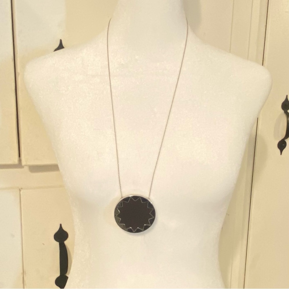 House of Harlow 1960 Starburst Brown Leather Insert pendant Necklace Silver-Tone